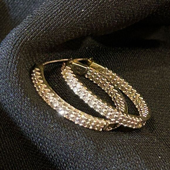 Genuine 1 Carat Natural Diamond Inside Out Hoop Earrings 14k Yellow Gold - Picture 6 of 13